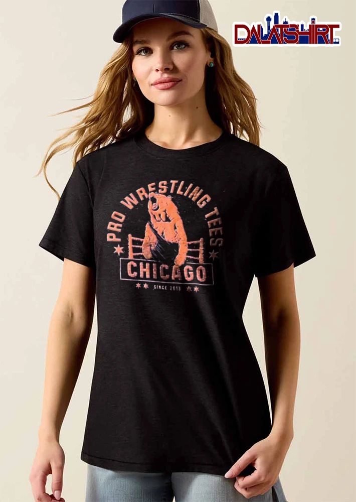 Pro Wrestling Tees Chicago Since 2013 Roaring Bear Jumping Ring Ropes Distressed shirt