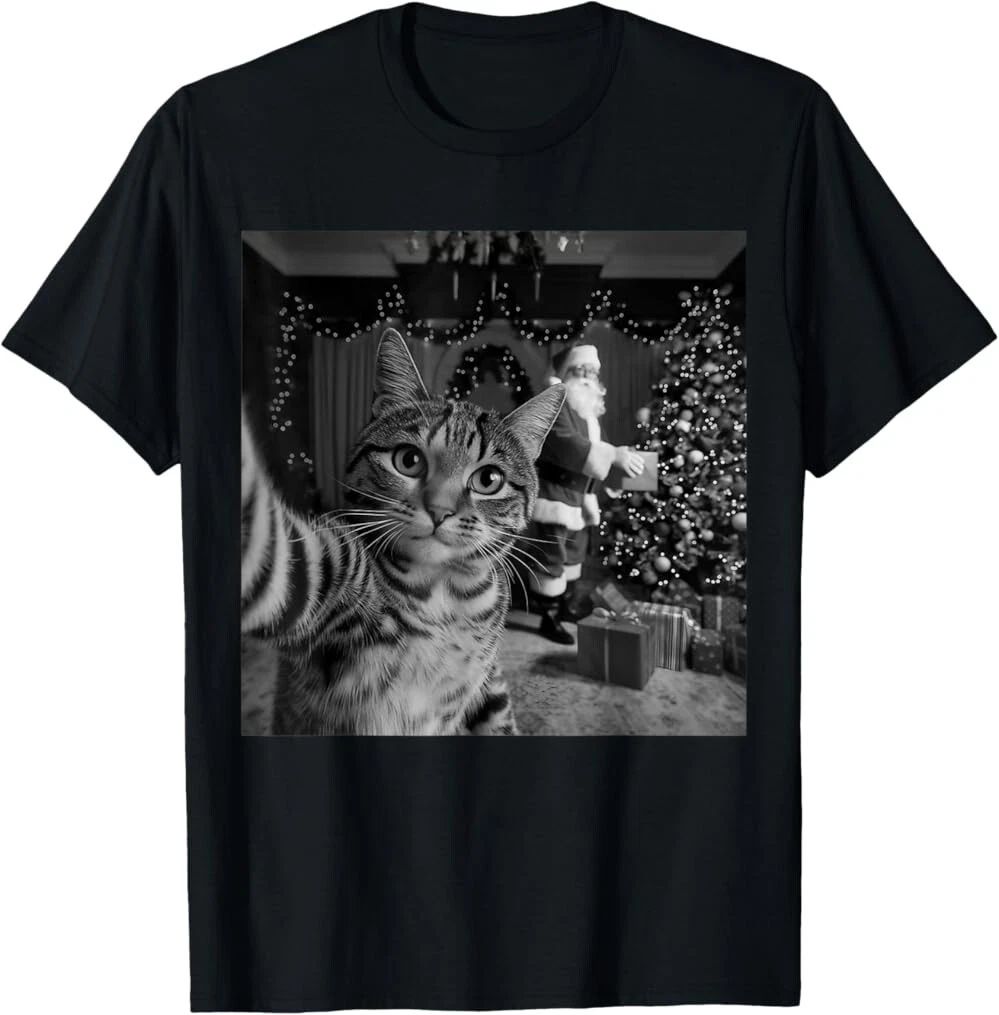 Christmas Cute Cat Holiday Funny Xmas Cat Santa Selfie T-Shirt