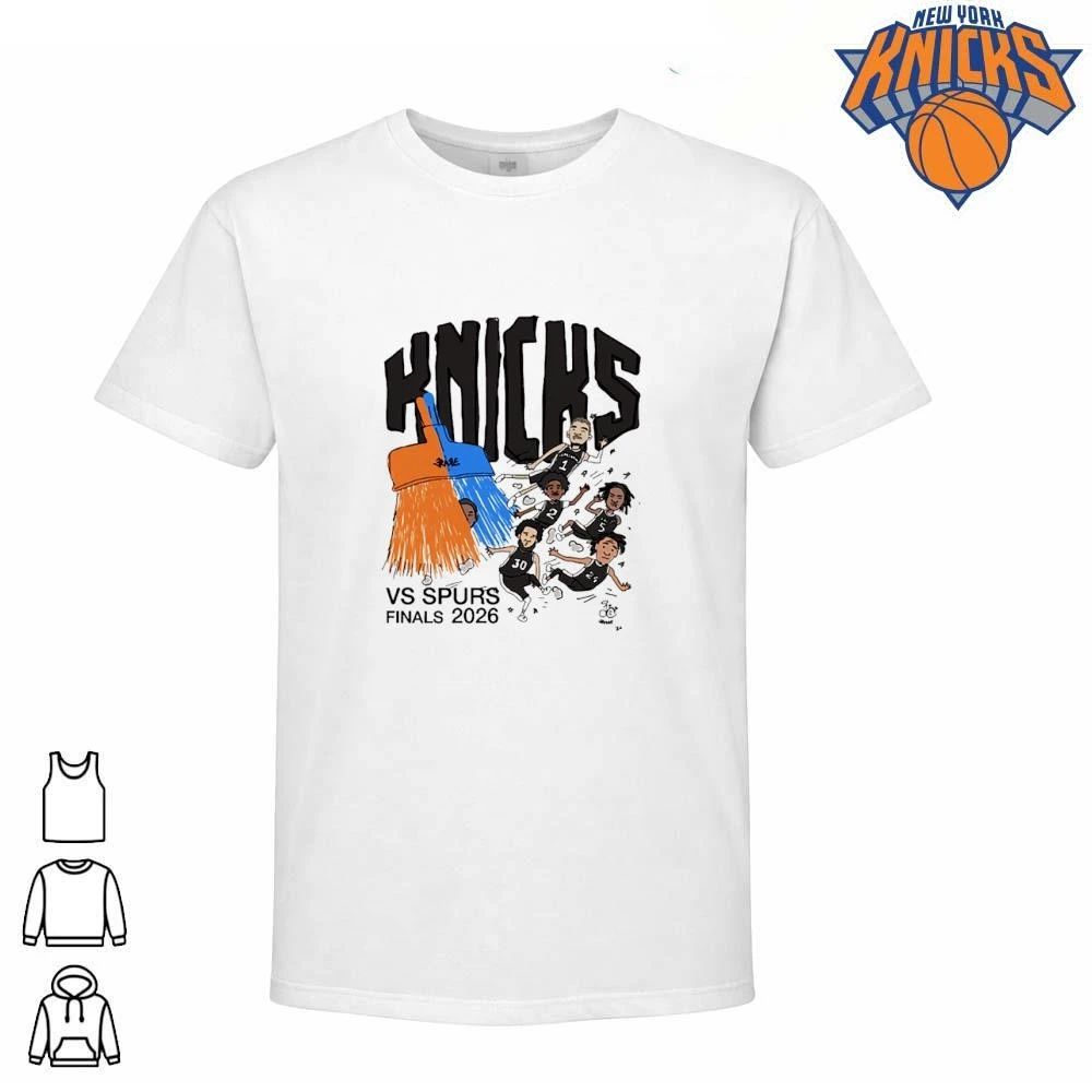 New York Knicks Broom Sweep San Antonio Spurs Cartoon Graphic NBA Finals 2026 Shirt