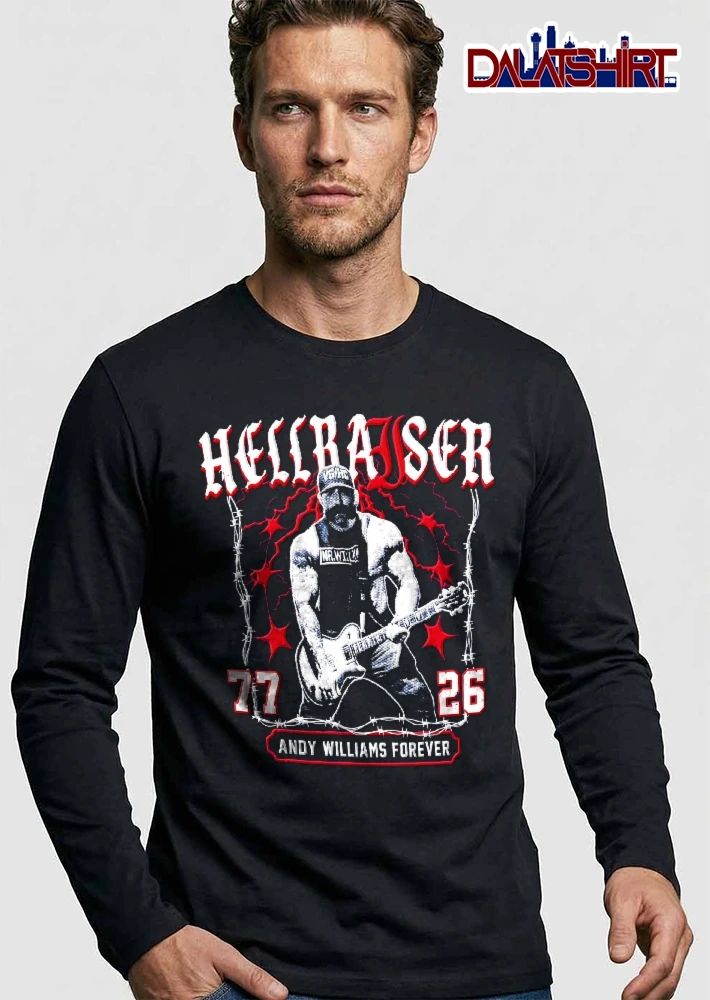 Hellraiser Mr Willz Andy Williams Forever 77 26 Halftone Bearded Guitarist Barbed Wire shirt
