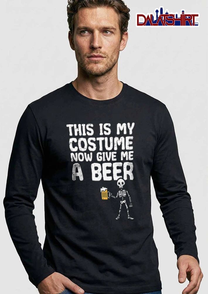 This Is My Costume Now Give Me A Beer Distressed Cartoon Skeleton Holding Mug shirt