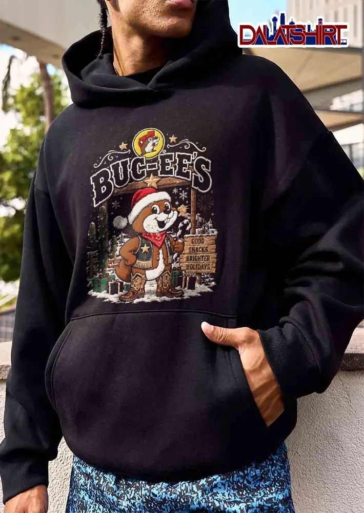 Bucees Good Snacks Brighter Holidays Cartoon Christmas Beaver Boots Candy Cane shirt