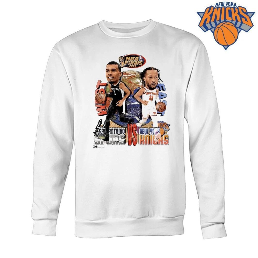 San Antonio Spurs Victor Wembanyama Vs New York Knicks Jalen Brunson East West Earth Vintage Graphic NBA Finals 2026 Shirt