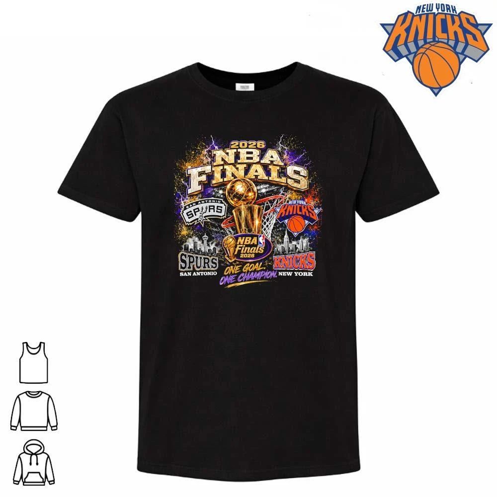 San Antonio Spurs vs New York Knicks 2026 NBA Finals Larry O’Brien Trophy Bootleg Black Graphic T Shirt