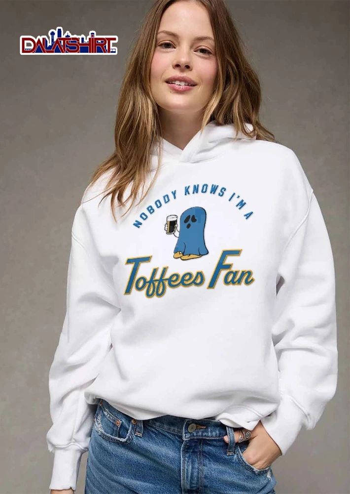 Nobody Knows Im A Toffees Fan Cartoon Blue Ghost Holding Beer Pint Glass shirt
