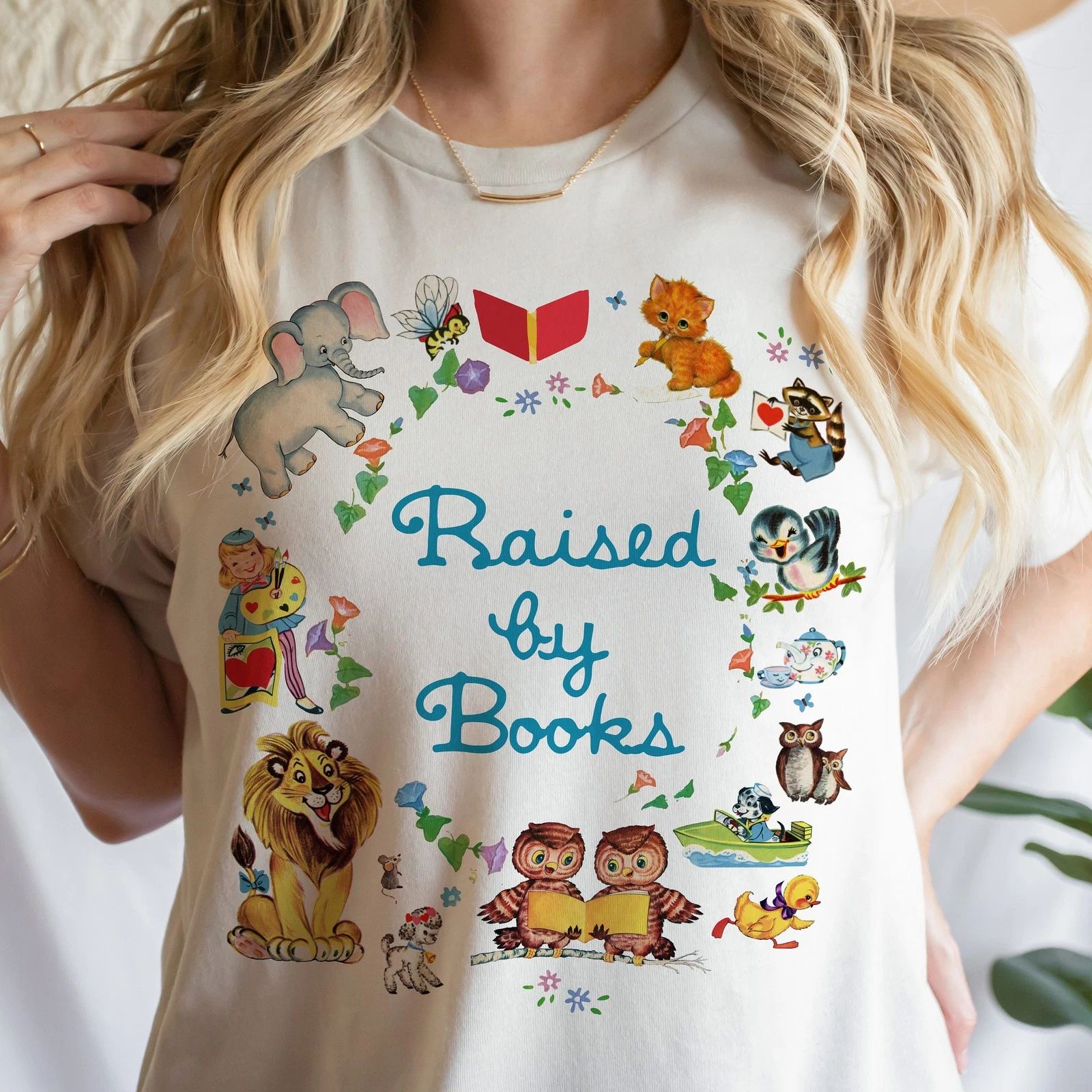 Raised by Books T-Shirt: Retro Teacher, Reading Lover Tee