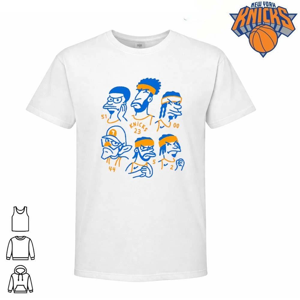 Vintage Cartoon New York Knicks Blue and Orange Roster Caricature Graphic NBA Champs Shirt