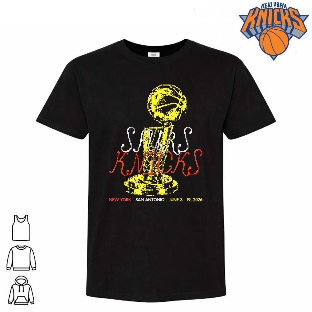 San Antonio Spurs Vs New York Knicks Larry O Brien Trophy Pixel Art Graphic NBA Finals 2026 Shirt