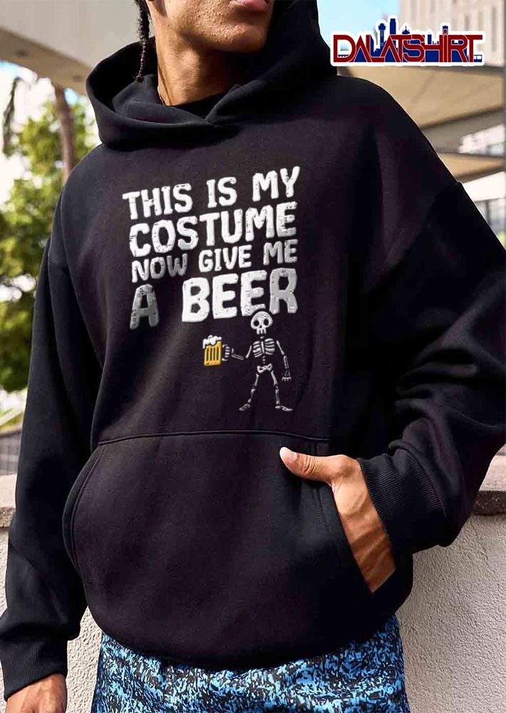 This Is My Costume Now Give Me A Beer Distressed Cartoon Skeleton Holding Mug shirt