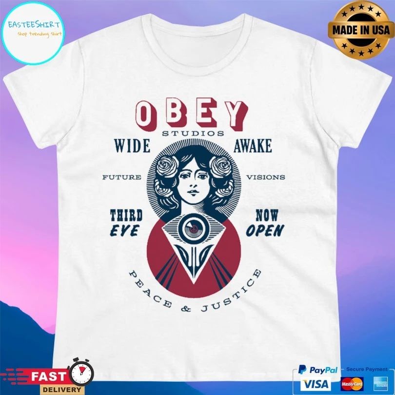 Obey Studios Wide Awake Future Visions Third Eye Now Open Peace And Justice T-shirt