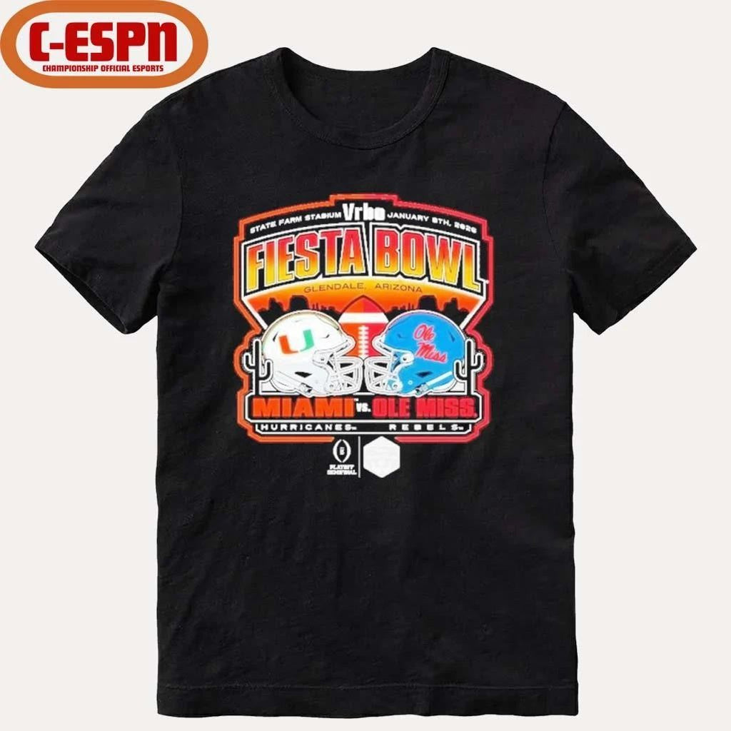Miami Vs Ole Miss 2026 CFP Semifinal At The Vrbo Fiesta Bowl Matchup Scripted Shirt