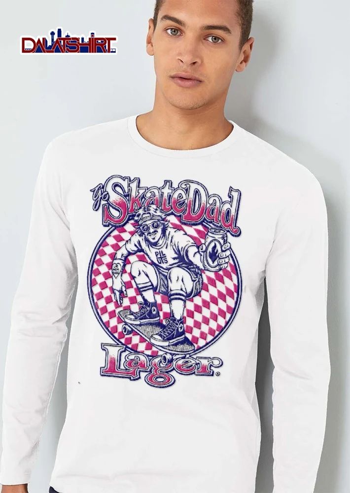 Go Skate Dad Lager Pils Skater Riding Skateboard Beer Can Checkerboard shirt