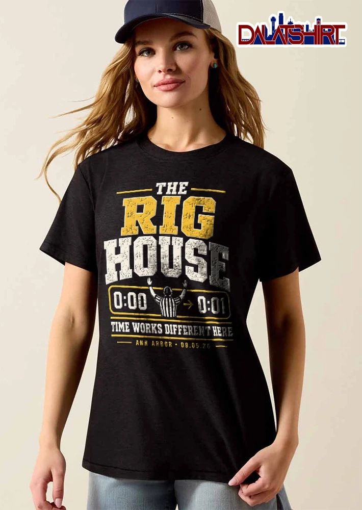 The Rig House Time Works Different Here Ann Arbor Football Referee Raising Arms Scoreboard Distressed shirt