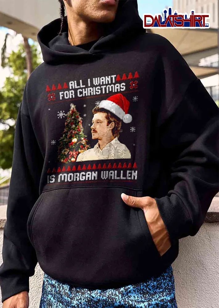 All I Want For Christmas Is Morgan Wallen Santa Hat Decorated Tree Knitted Ugly Sweater Pattern shirt