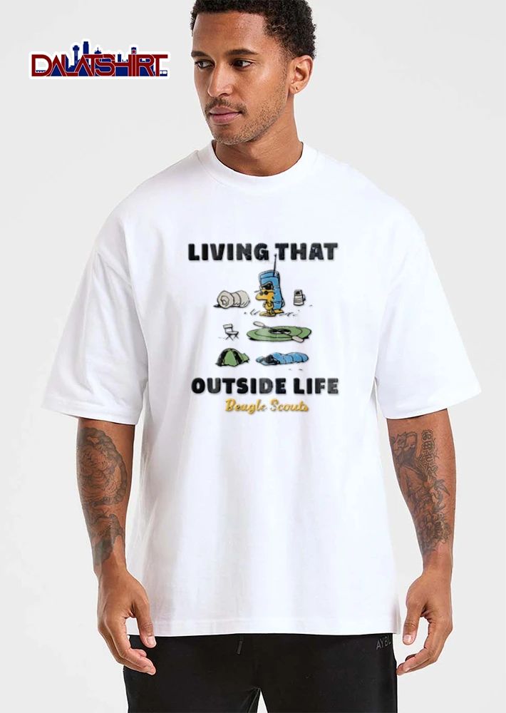 Beagle Scouts Living That Outside Life Est 1974 Distressed Cartoon Woodstock Camping Gear shirt