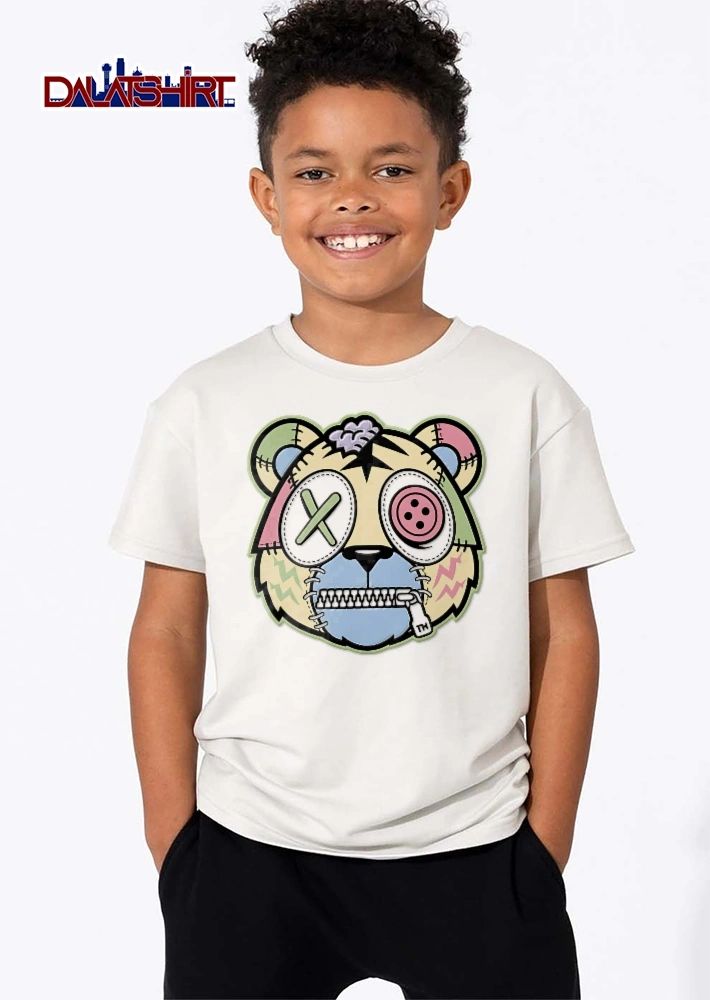 Tm Cartoon Patchwork Zombie Bear Head Zipper Mouth Button Eye shirt