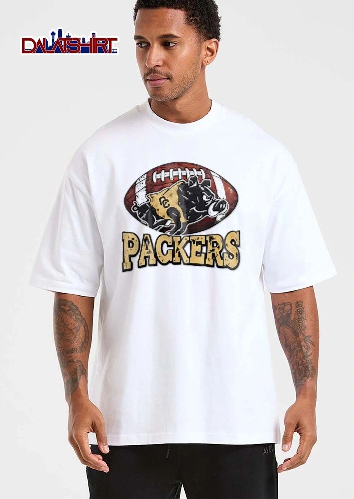 Colquitt County Packers Distressed Cartoon Boar Charging Football Background shirt