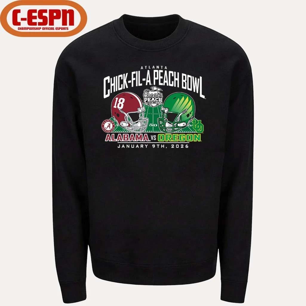 Alabama Vs Oregon 2026 CFP Semifinal Peach Bowl Helmet Matchup T-Shirt