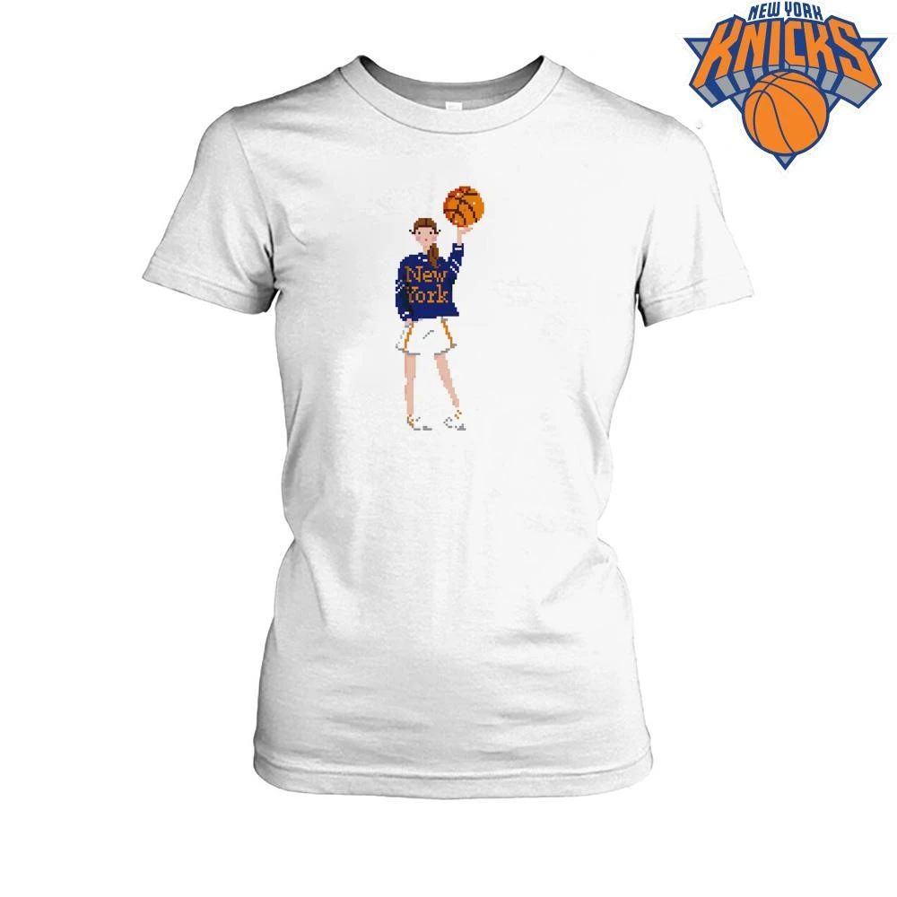New York Knicks Girl Holding Basketball Pixel Art Cute Aesthetic Vintage NBA Finals 2026 Shirt
