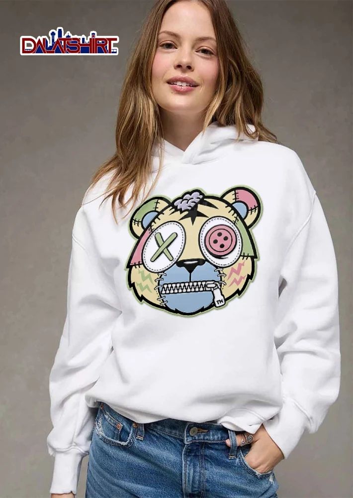 Tm Cartoon Patchwork Zombie Bear Head Zipper Mouth Button Eye shirt