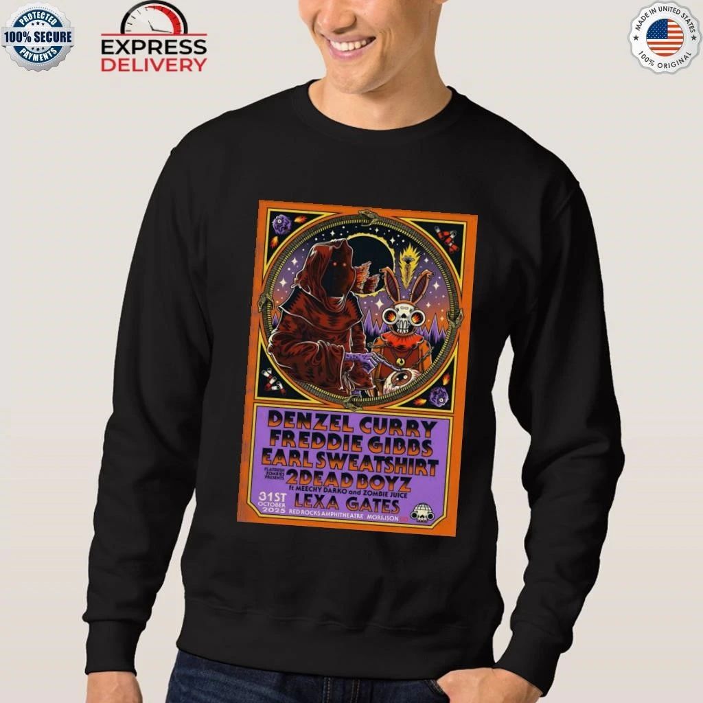 Denzel Curry And Freddie Gibbs With Earl Sweatshirt 10 31 2025 Red Rocks Amphitheatre Shirt