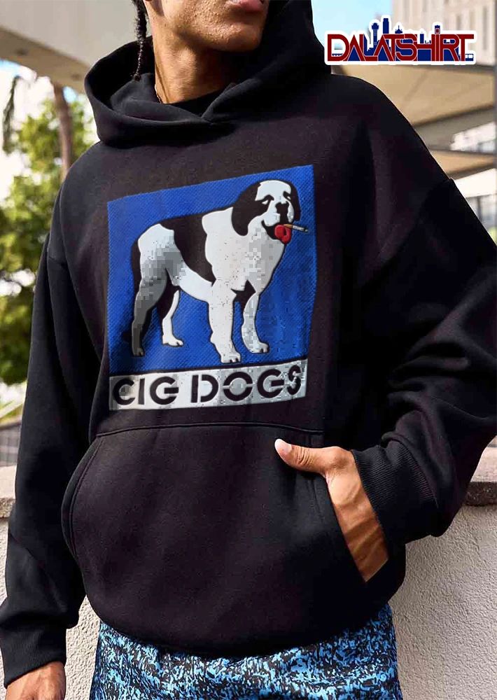 Cig Dogs Saint Bernard Smoking Cigarette Blue Halftone Background shirt