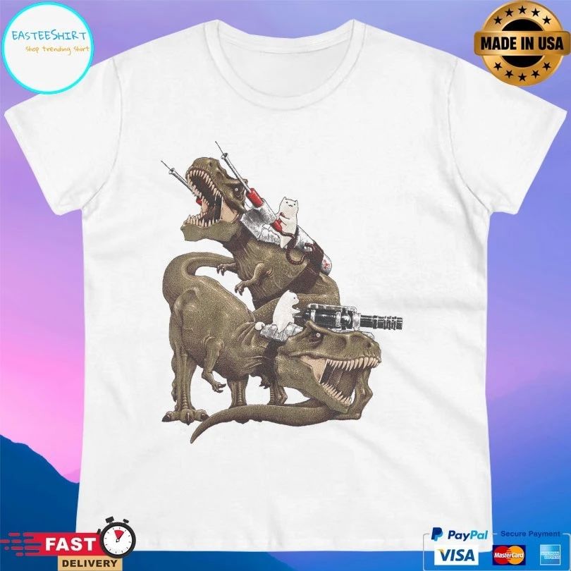 Cats Riding Dinosaurs Meme T-shirt