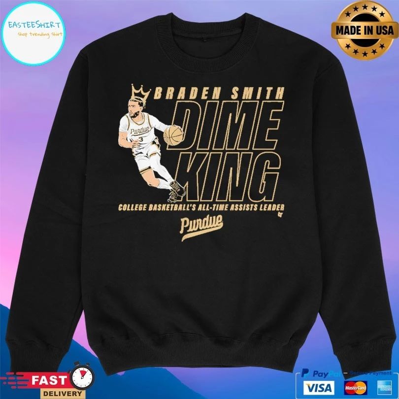 Purdue Boilermakers Men’s Basketball Braden Smith Dime King College Basketball’s All-Time Assists Leader T-shirts