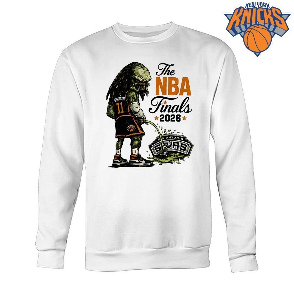 Jalen Brunson New York Knicks Predator Peeing On San Antonio Spurs Logo Parody Funny Graphic NBA Finals 2026 Shirt
