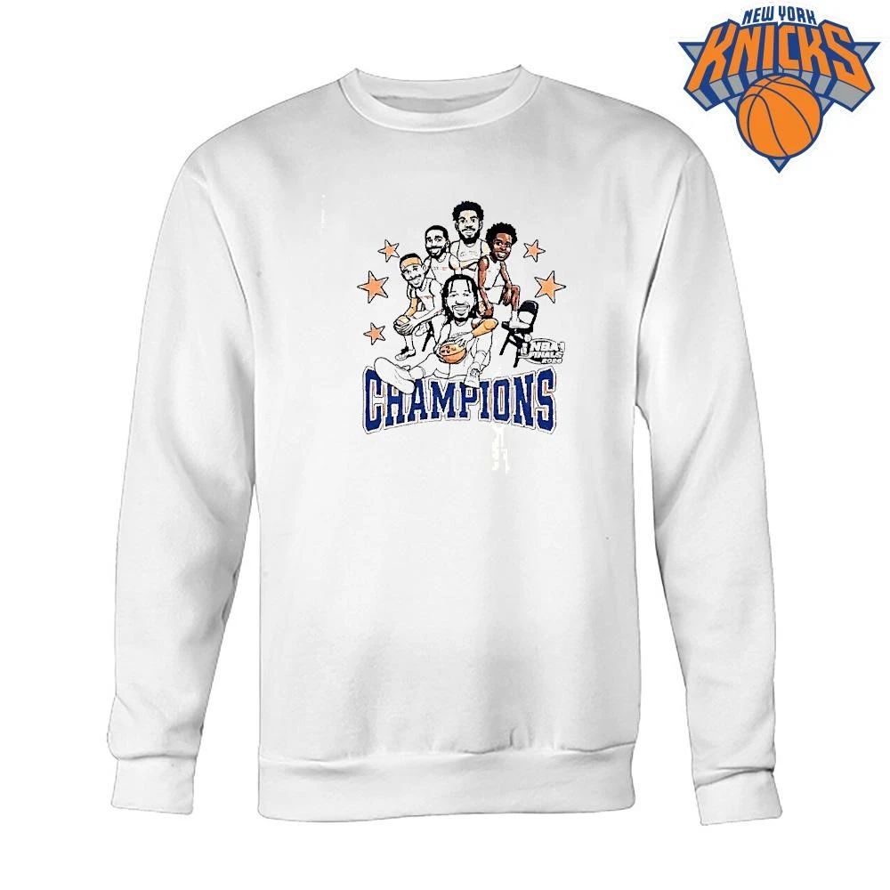 New York Knicks Champions 2026 Nba Finals Cartoon Players White Shirt