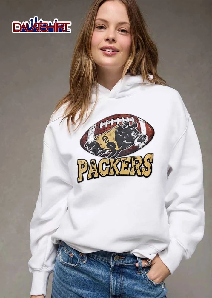 Colquitt County Packers Distressed Cartoon Boar Charging Football Background shirt