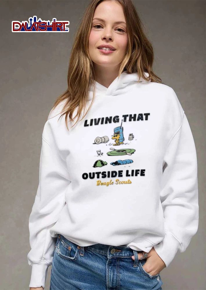 Beagle Scouts Living That Outside Life Est 1974 Distressed Cartoon Woodstock Camping Gear shirt