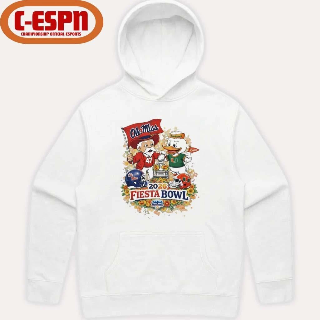Colonel Reb Ole Miss Vs Sebastian the Ibis Miami CFP 2026 Fiesta Bowl Matchup T-Shirt
