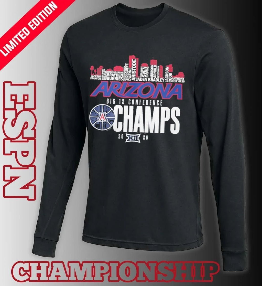 Arizona Wildcats Basketball Big 12 Conference Champions Skyline Player Name Shirt