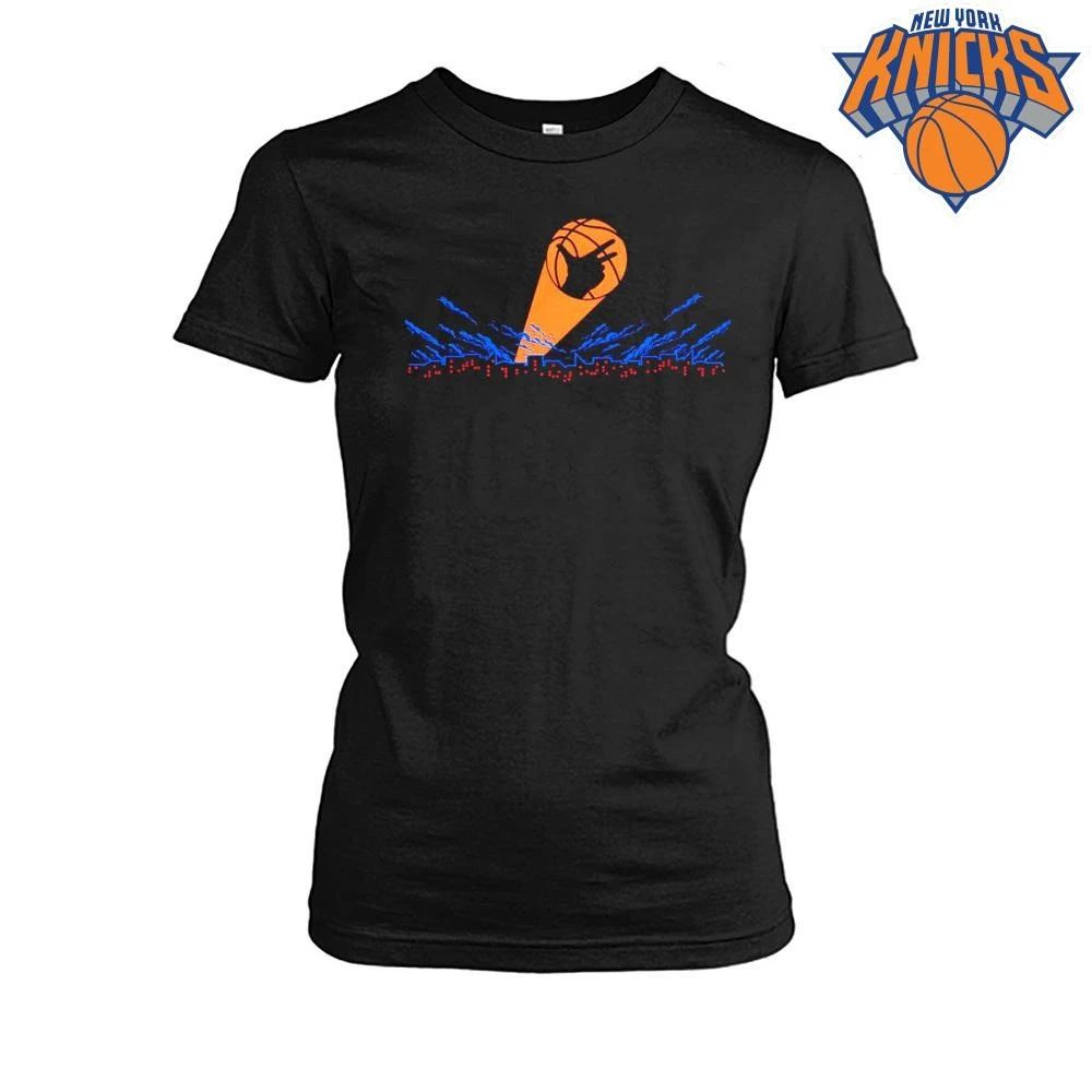 New York Knicks Jalen Brunson Three Point Hand Sign Celebration Bat Signal Skyline Logo NBA Finals 2026 Shirt