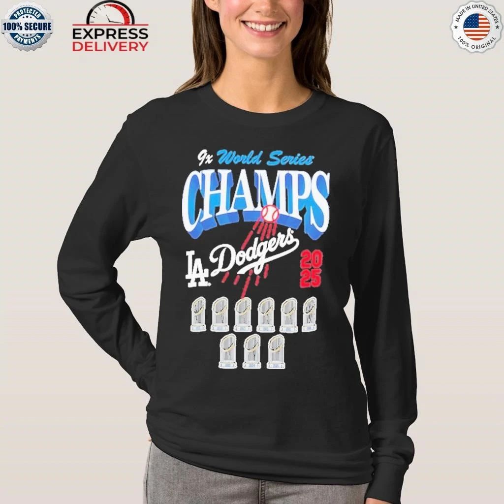 Los Angeles Dodgers New Era Nine-time World Series Champions Trophy Shirt