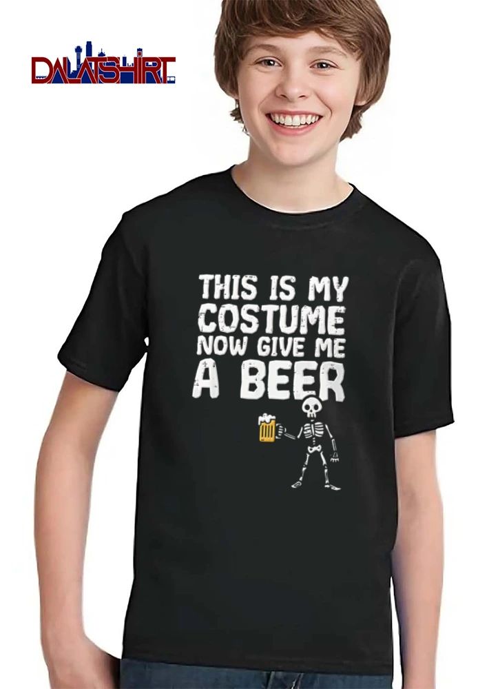 This Is My Costume Now Give Me A Beer Distressed Cartoon Skeleton Holding Mug shirt