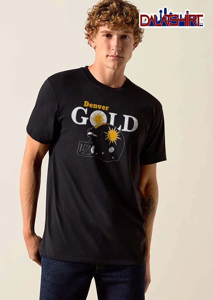 Denver Gold Distressed Football Helmet Yellow Sunburst Logo Vintage shirt