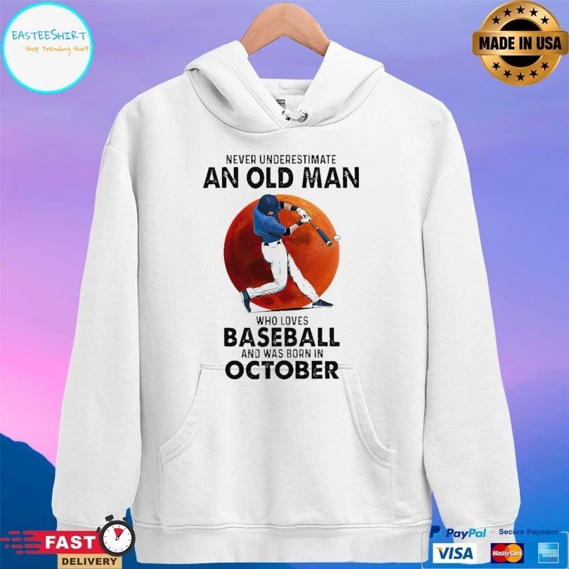 Never Underestimate An Old Man Who Loves Baseball And Was Born In October Blood Moon T-shirt