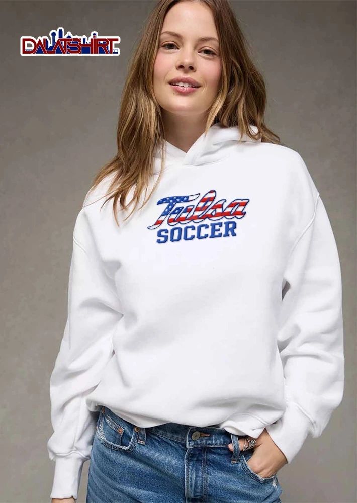Tulsa Soccer Script Block Text American Flag Stars Stripes shirt