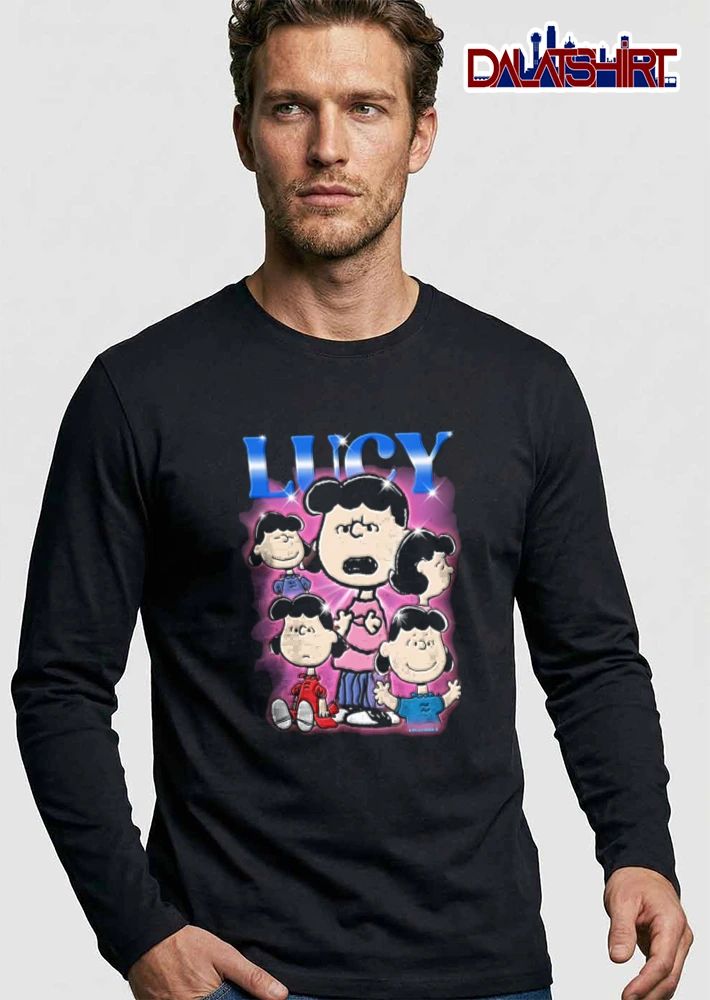 Lucy Multiple Expressions Cartoon Collage Pink Glow Metallic Text Sparkles shirt