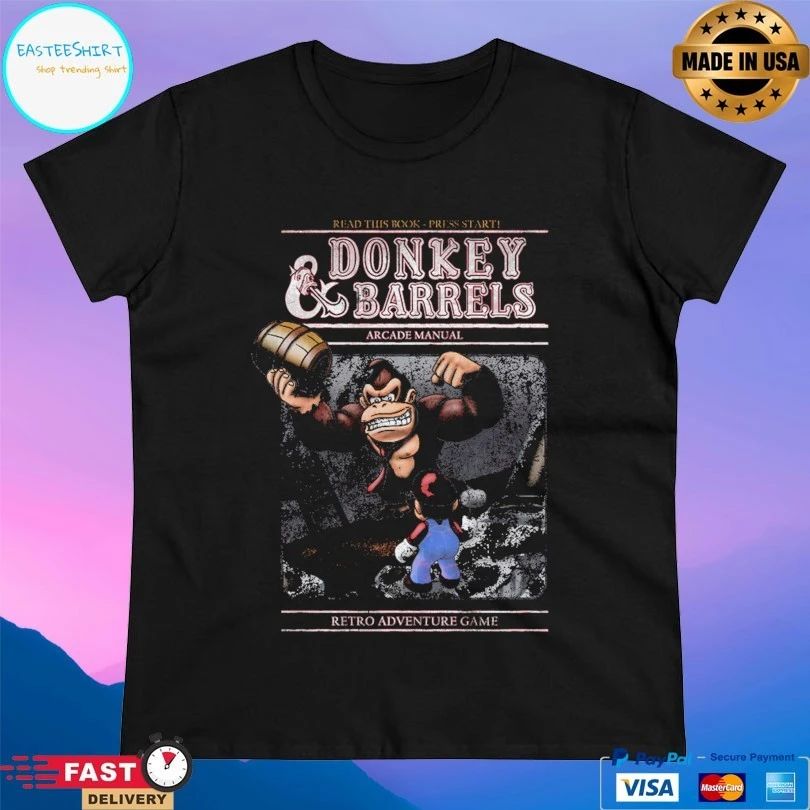 Read This Book Press Start Donkey And Barrels Arcade Manual Retro Adventure Game T-shirt