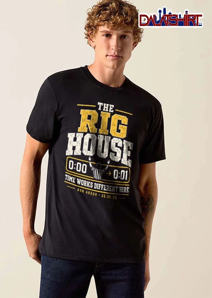 The Rig House Time Works Different Here Ann Arbor Football Referee Raising Arms Scoreboard Distressed shirt