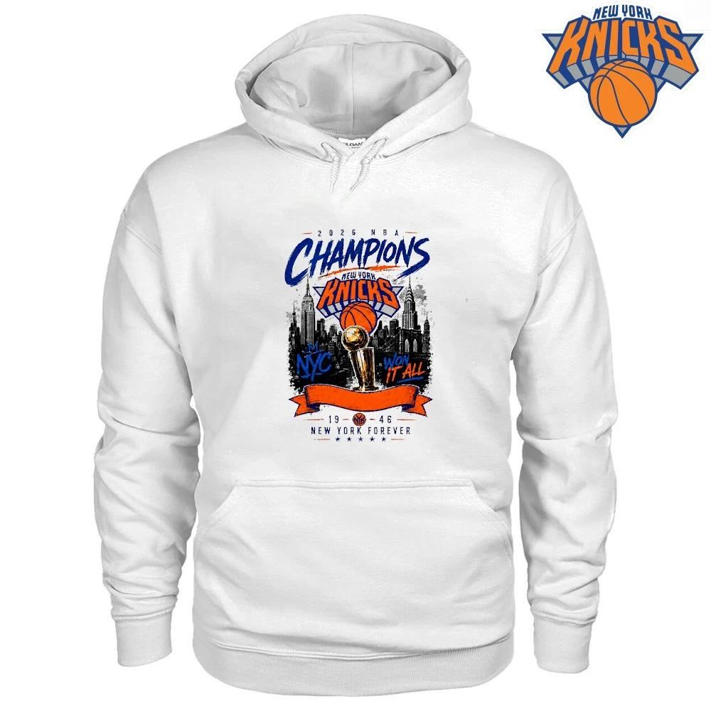 New York Knicks Champions NBA 2026 Won It All Skyline Trophy Banner Vintage Shirt
