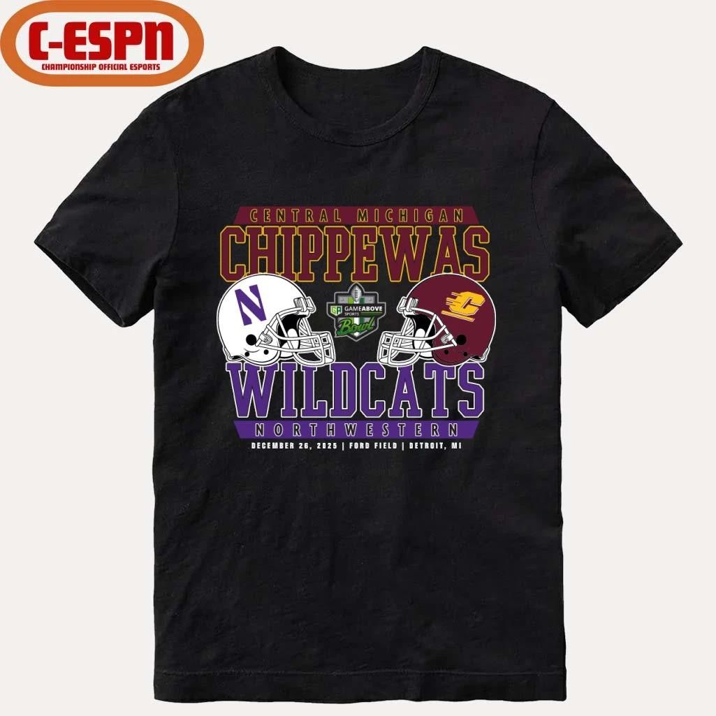 Central Michigan Vs Northwestern 2025 GameAbove Sports Bowl Dueling Helmets Shirt