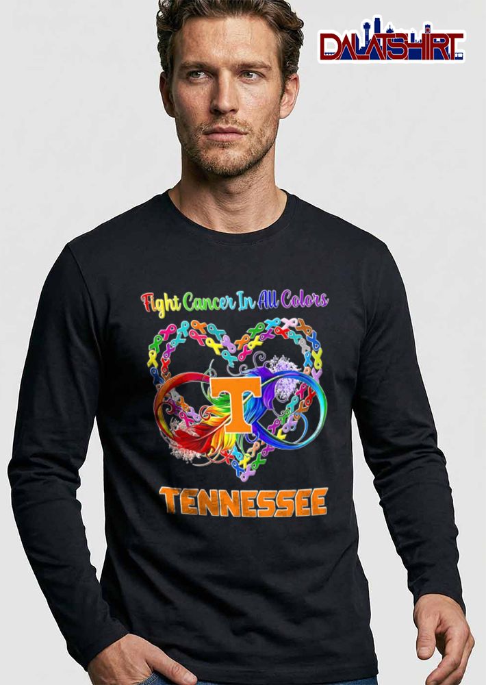 Tennessee Volunteers NCAA Fight Cancer In All Colors Awareness Ribbons Heart Rainbow Feather Infinity Loop shirt