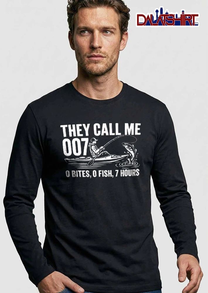 They Call Me 007 0 Bites Fish 7 Hours Kayak Fisherman Catching Water Splash Line Art shirt