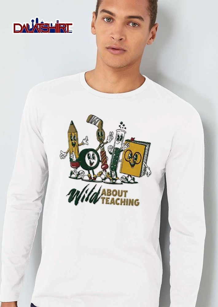Wild About Teaching Retro Cartoon Pencil Puck Book Characters shirt