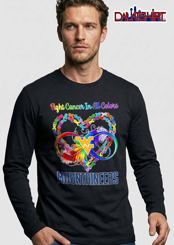 West Virginia Mountaineers NCAA Fight Cancer In All Colors Ribbon Heart Rainbow Feather Infinity Symbol shirt