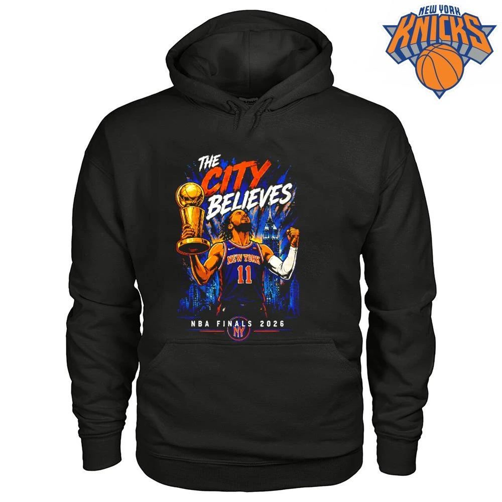 Jalen Brunson New York Knicks The City Believes Larry O Brien Trophy NBA Finals 2026 Shirt